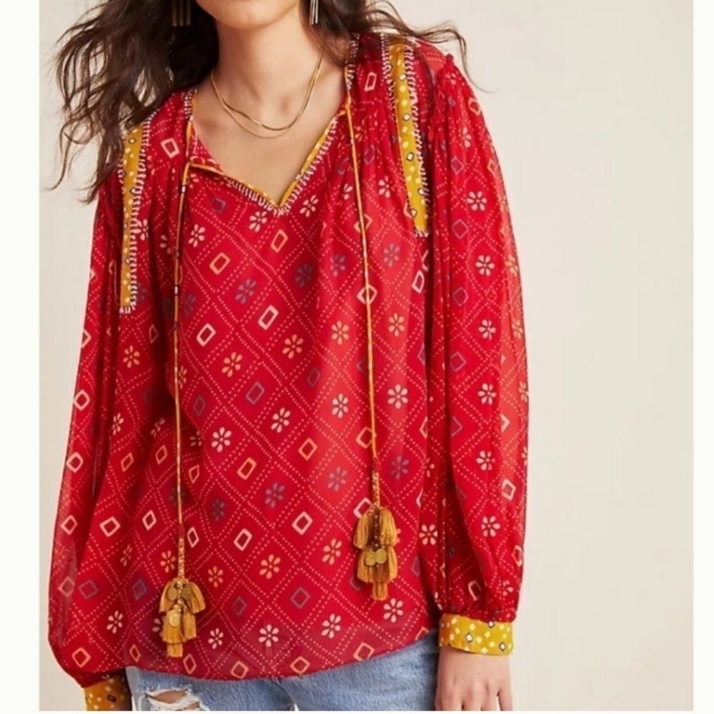 Anthropologie Verb Lulita Peasant Blouse, Sheer, S, Oversized, 26" PTP, 24" L